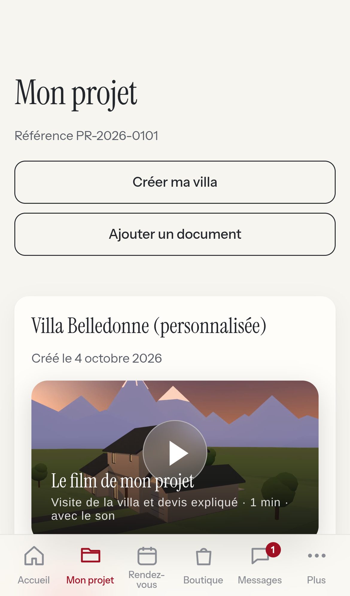 L’appli QUALITE24 : le film du projet dans l’onglet Mon projet (client fictif)