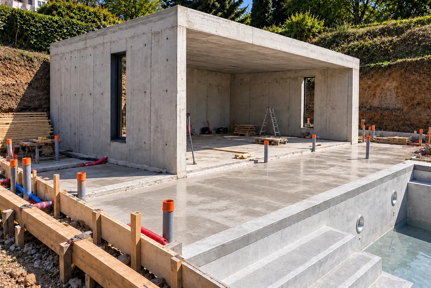Structure en béton d’une extension en cours (illustration)