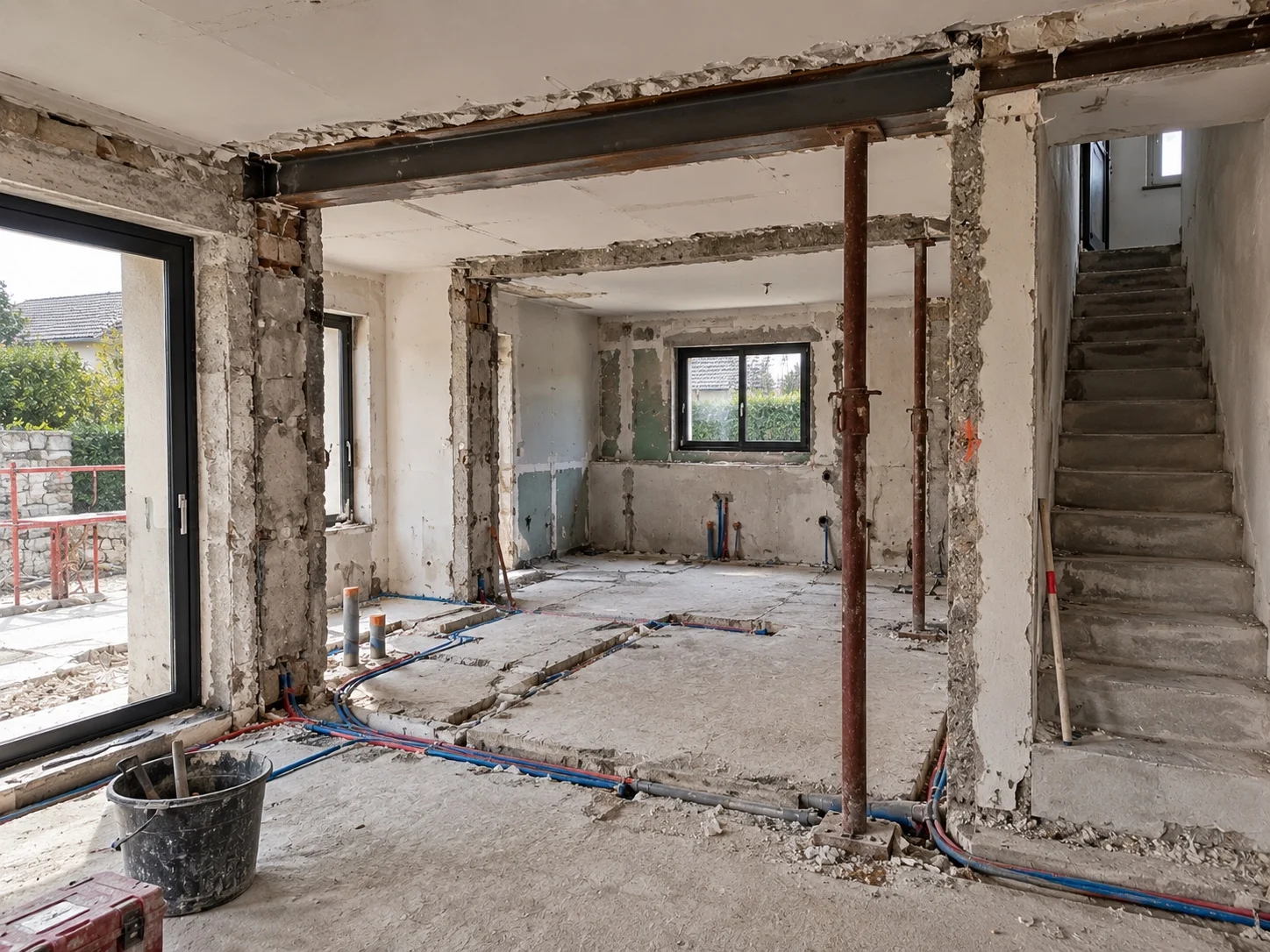 Rénovation intérieure avec renfort de structure métallique (illustration)